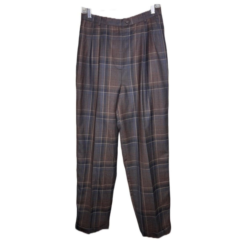 Ralph Lauren Womens Pants Size 12 Brown Plaid 100% Wool Lined Preppy Equestrian